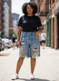 Denim bedazzled shorts