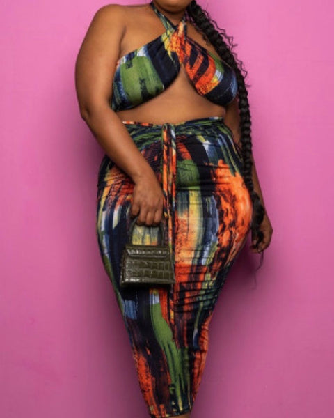 Plus size two piece skirt set