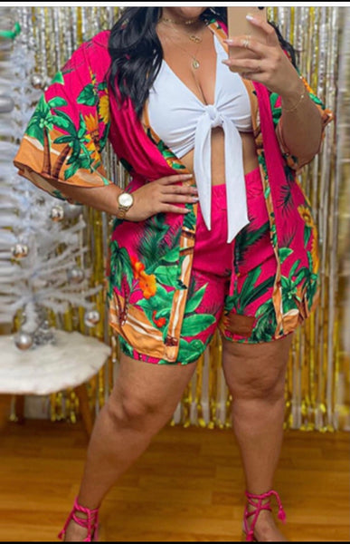 Plus size three piece short set