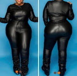 Plus size leather two piece stack leg and arm set