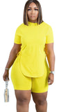 Plus size two piece short set (Curvy in yellow )